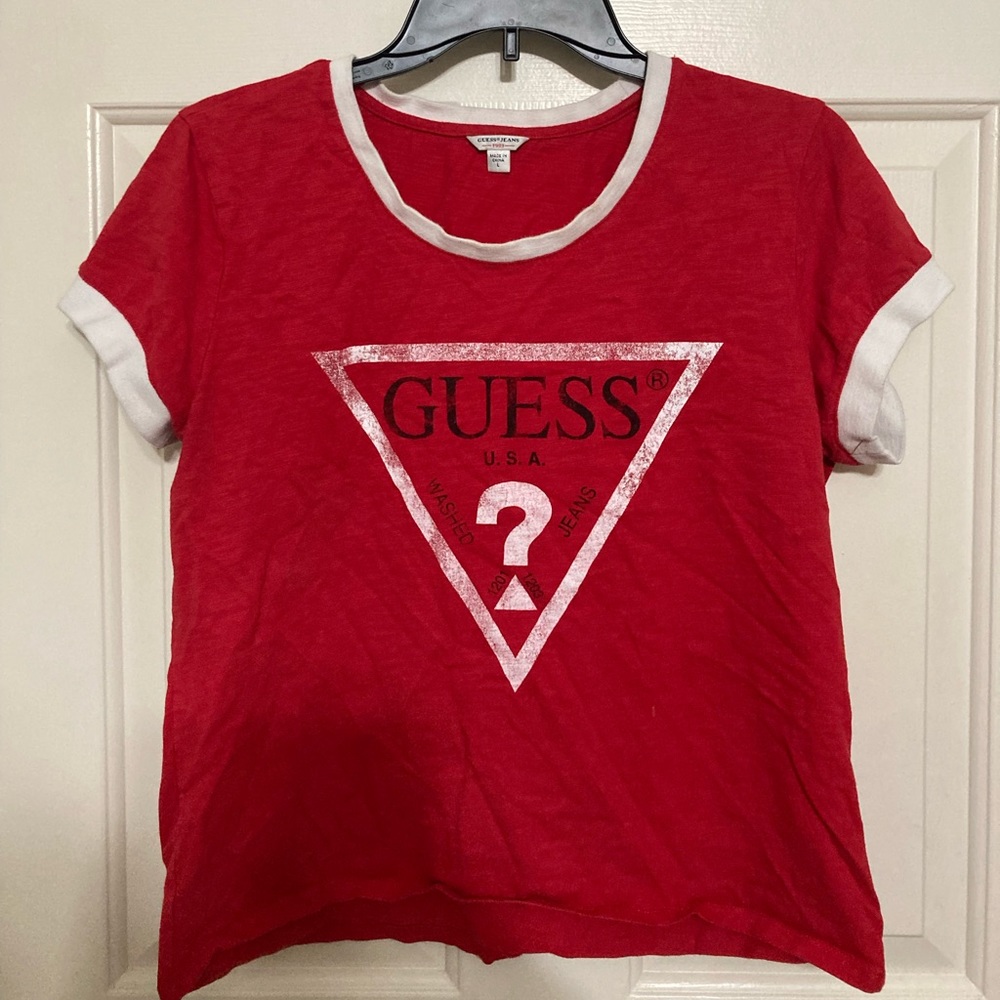 red Guess shirt